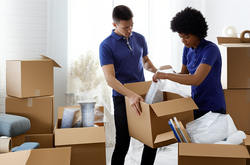 Office furniture being moved safely by Lions Moves Van team